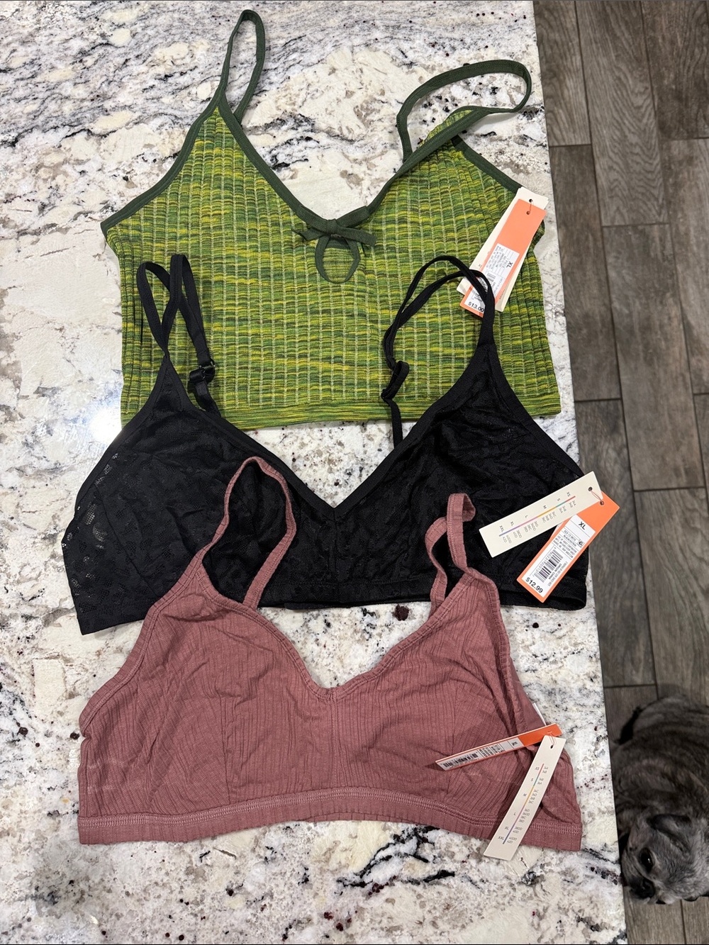 Colsie Bralette Trio - Olive Green, Black & Mauve